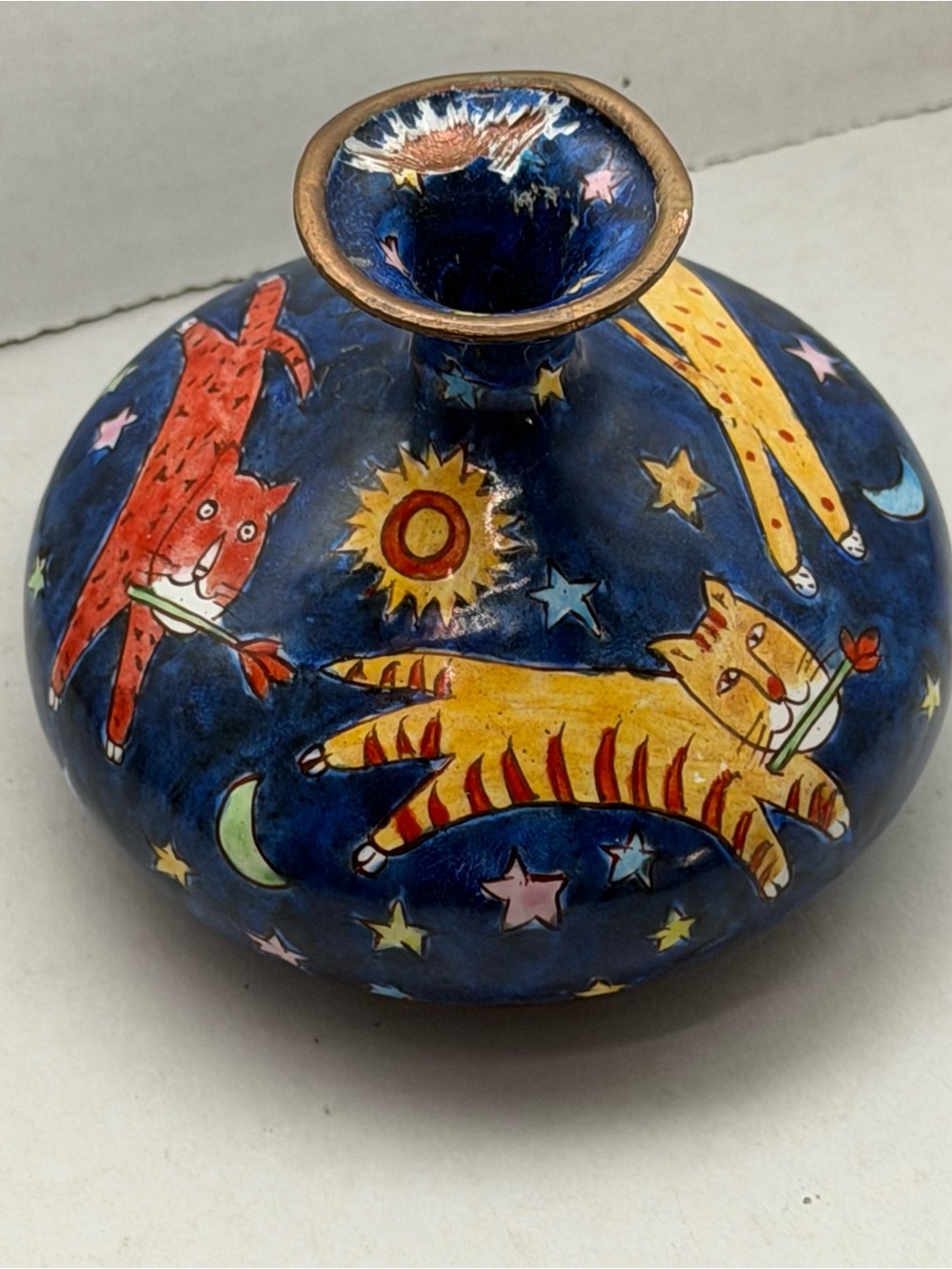 Vintage 2000 Empress Arts Celestial Stars Moon Cats Whimsigoth Tiny Vase